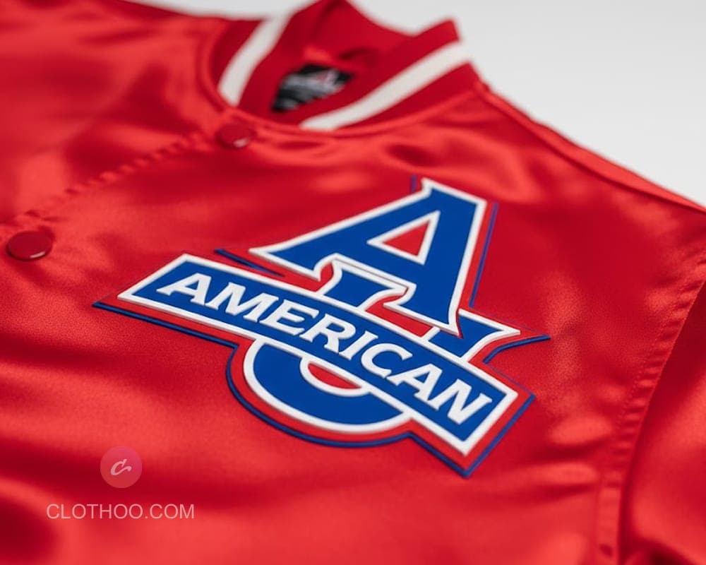 American University DTF logo on satin