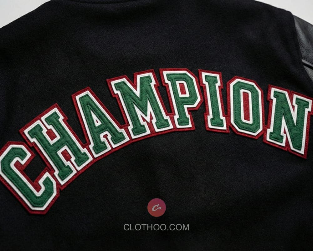 Champion felt letters on jacket back
