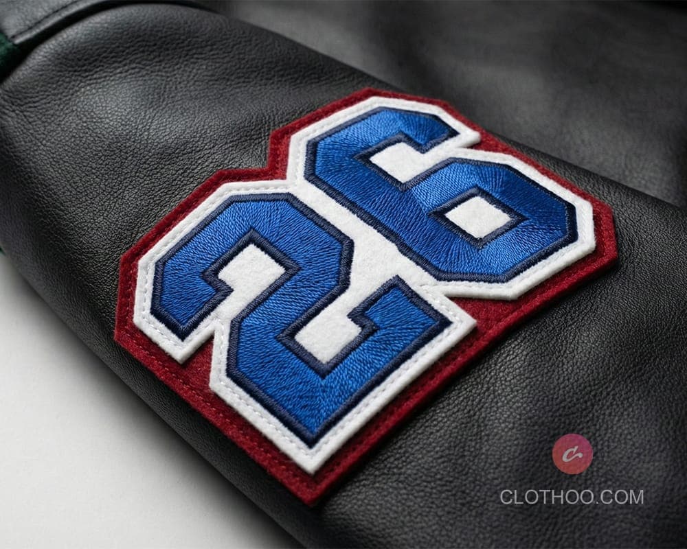 Embroidered year patch on sleeve