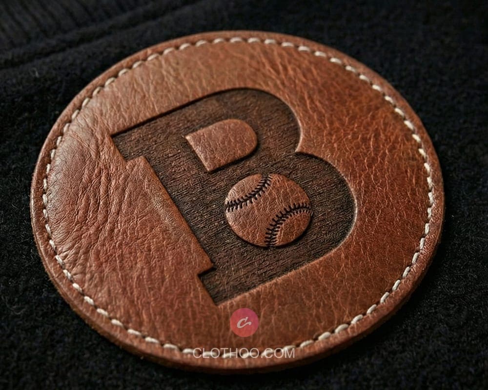 Leather patch stitched on jacket