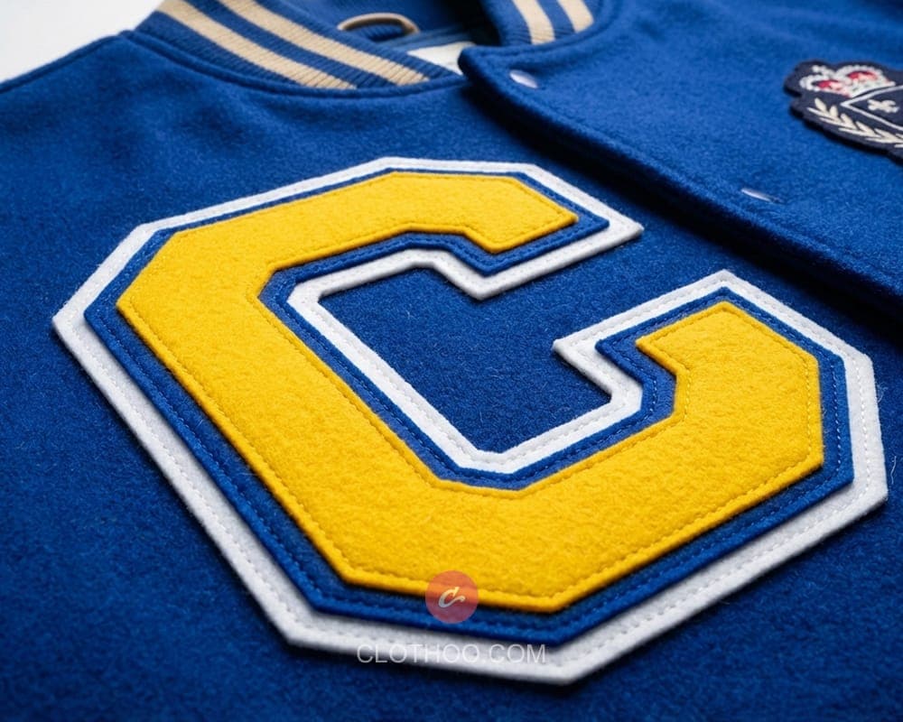 Triple felt varsity patch close-up