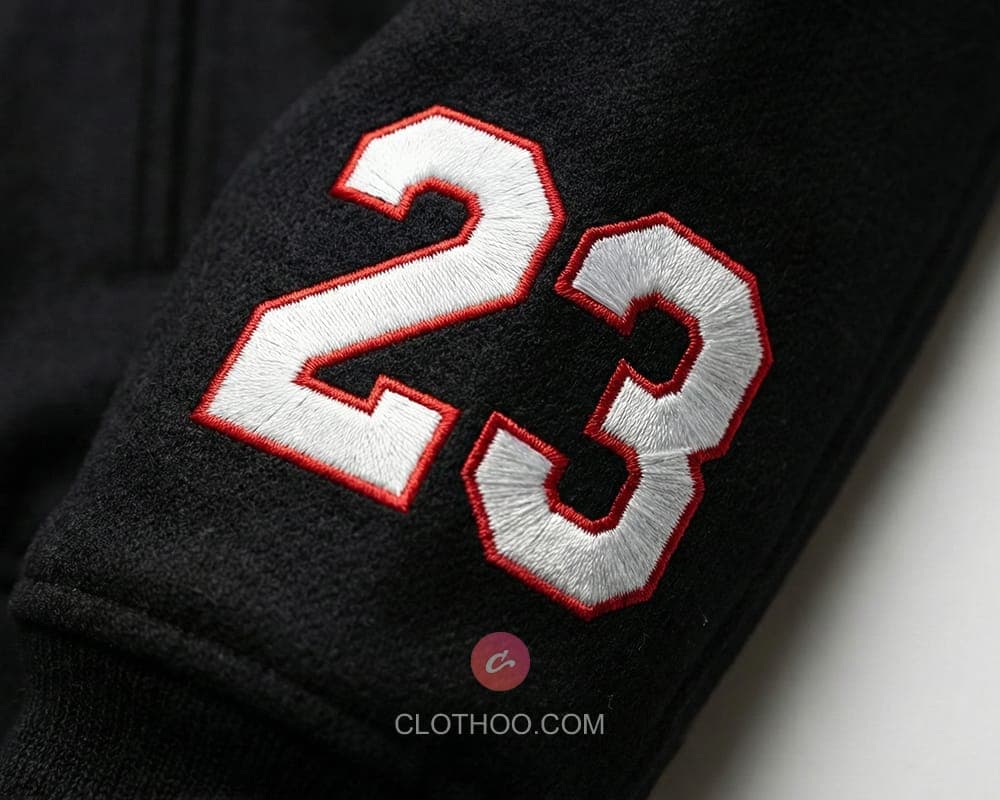Year embroidery on sleeve