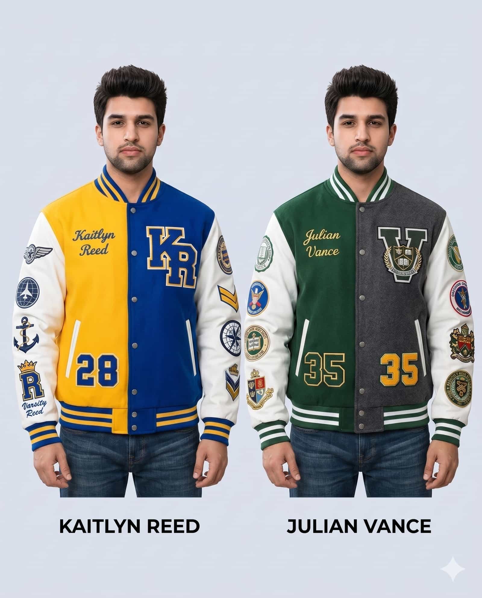 Online custom jacket builder with colors fabrics and patch options