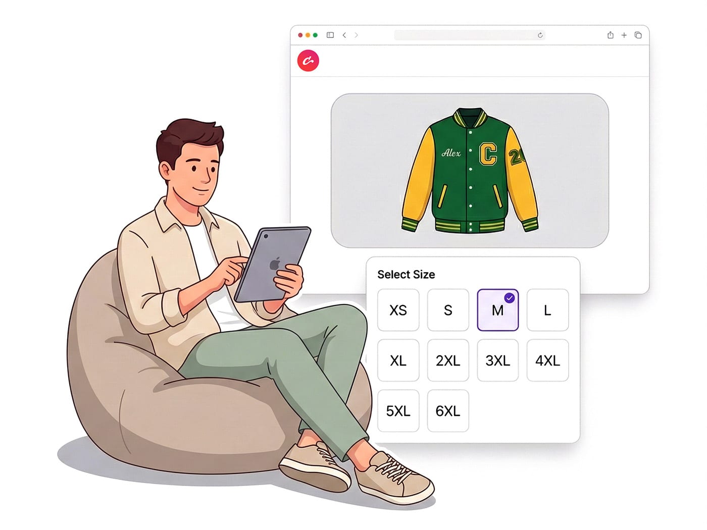 Choose the correct jacket size from unisex youth and adult sizes XS to 6XL using the Clothaa size chart